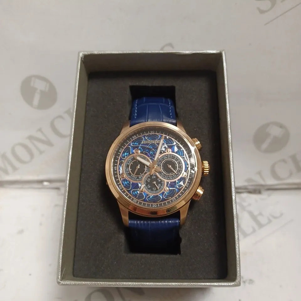 BOXED HERITOR WATCH - AUTOMATIC - STAINLESS STEEL FACE, LEATHER STRAP - WATER RESISTANT 5 ATM - HIDDEN SKELETON BACK. 