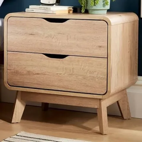 BOXED HOME SOURCE NORDICA OAK 2 DRAWER BEDSIDE