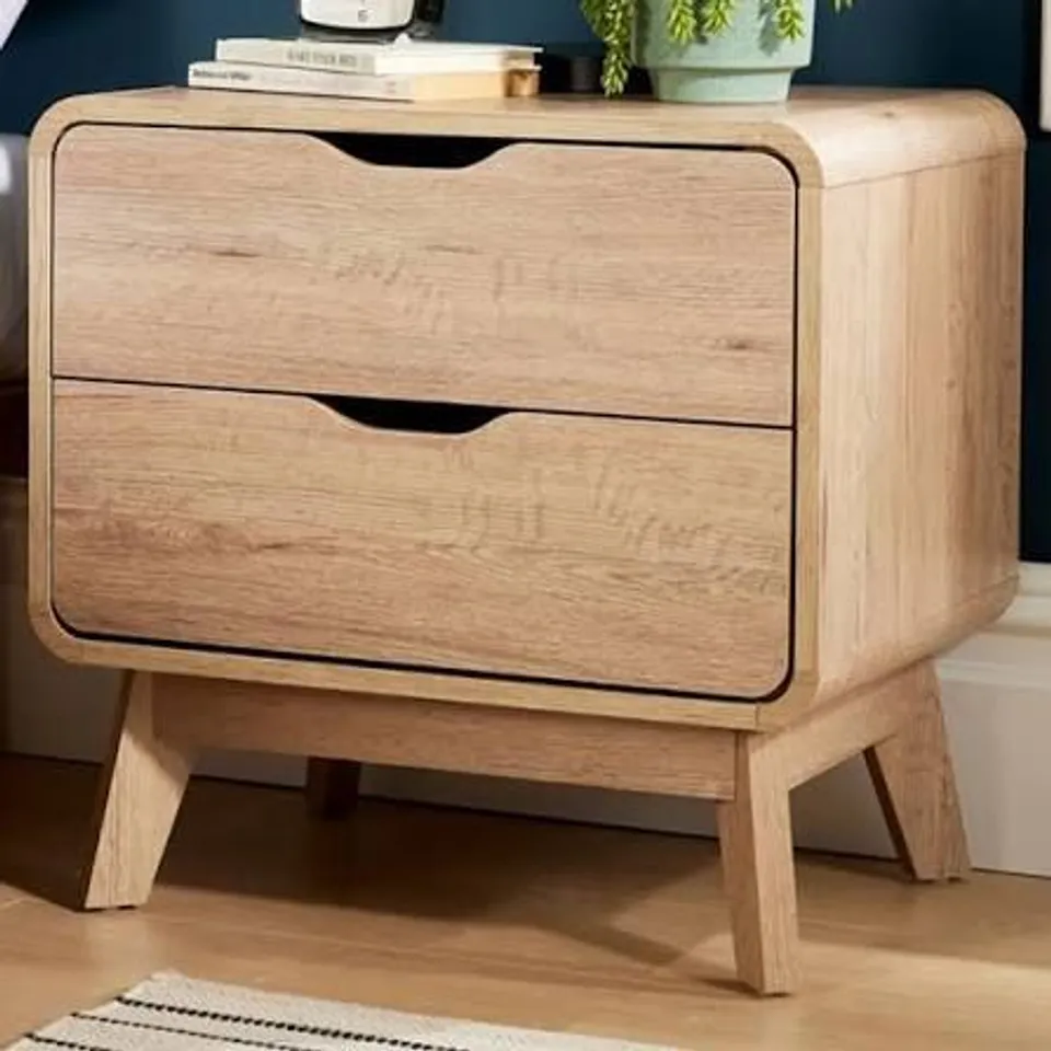 BOXED HOME SOURCE NORDICA OAK 2 DRAWER BEDSIDE