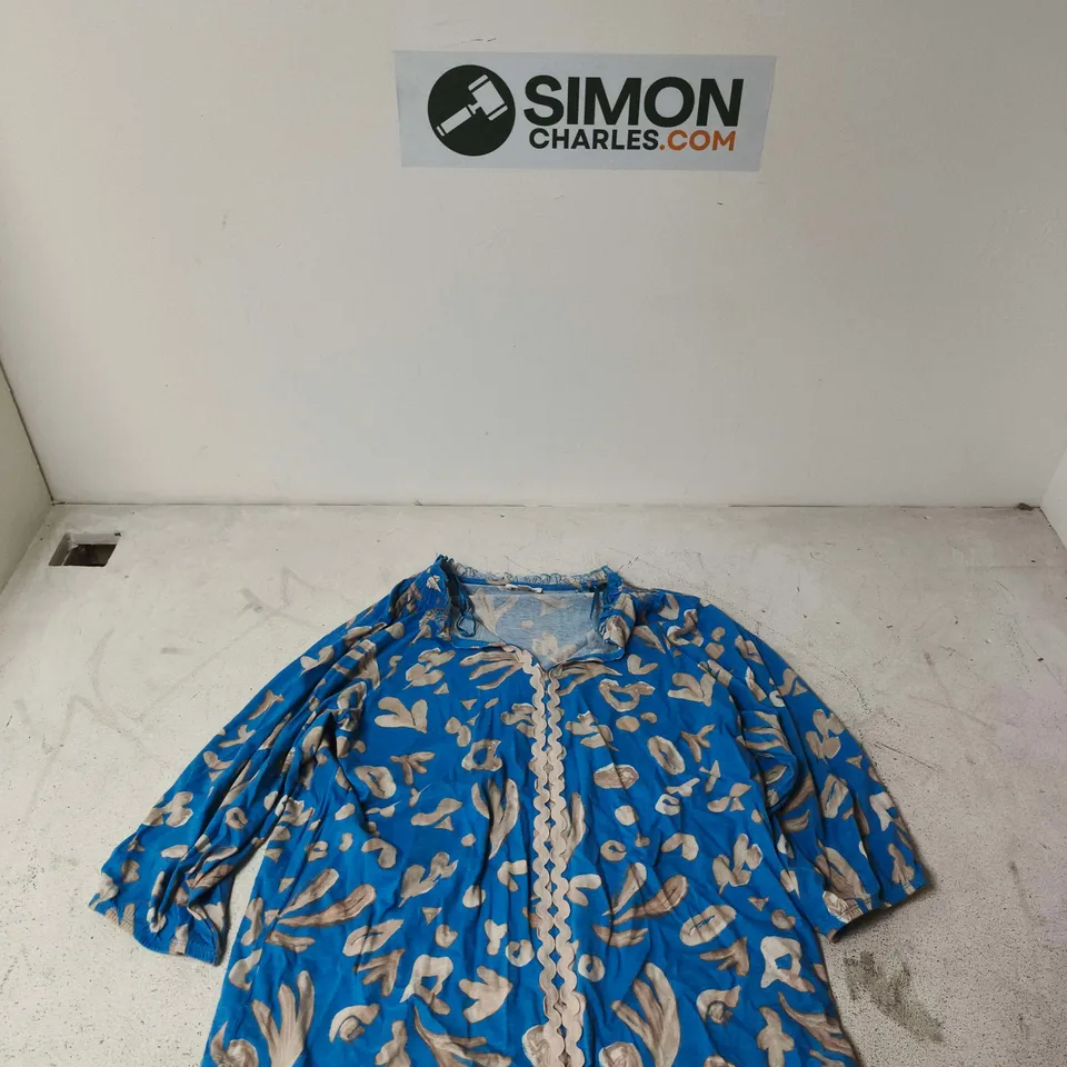 MONSOON WOMEN'S BLUE PATTERNED DRESS – SIZE L