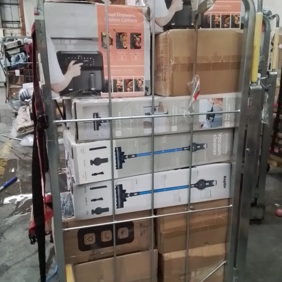 CAGE OF ASSORTED HOUSEHOLD GOODS AND PRODUCTS TO INCLUDE;AIR FRYERS,VACUUM CLEANERS