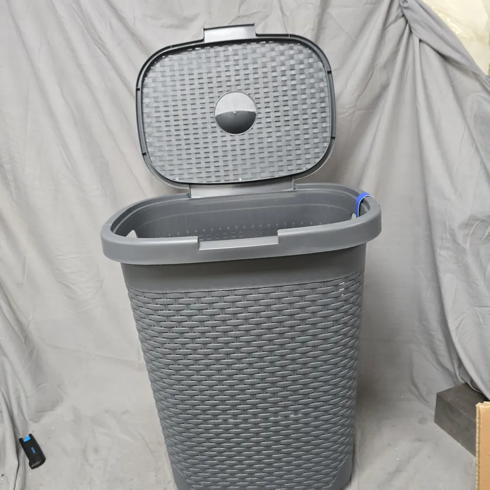 ADDIS FAUX RATTAN LAUNDRY HAMPER, 50L, GREY