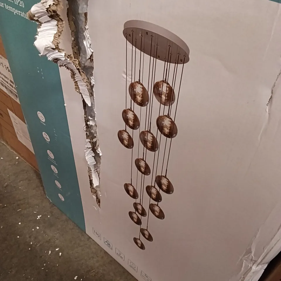 BOXED 15-LIGHT PENDANT LIGHT - METAL + GLASS (1 BOX)