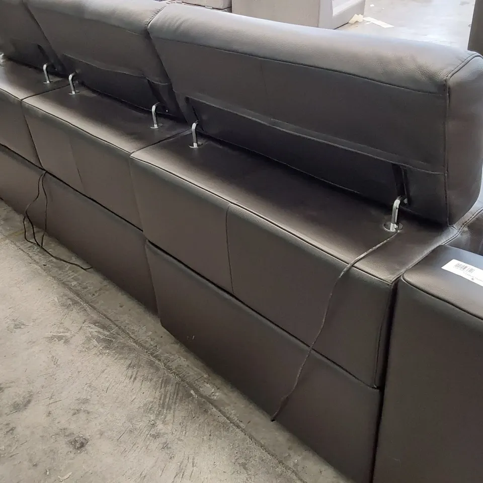 QUALITY ITALIAN DESIGNER MAESTRALE POWER RECLINING THREE SEATER SOFA WITH ADJUSTABLE HEADRESTS BLACK LEATHER 