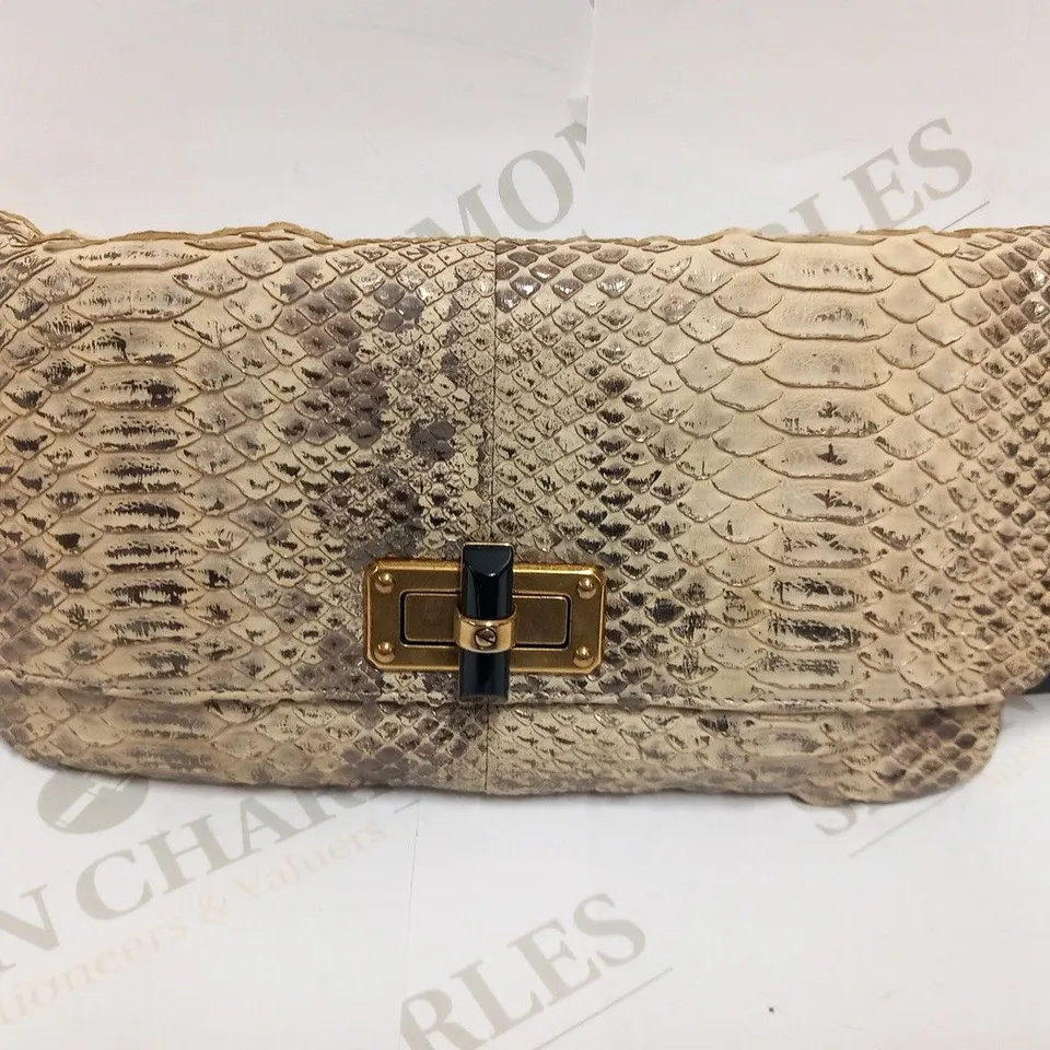 LANVIN POPLA CREAM METALISED PYTHON CLUTCH