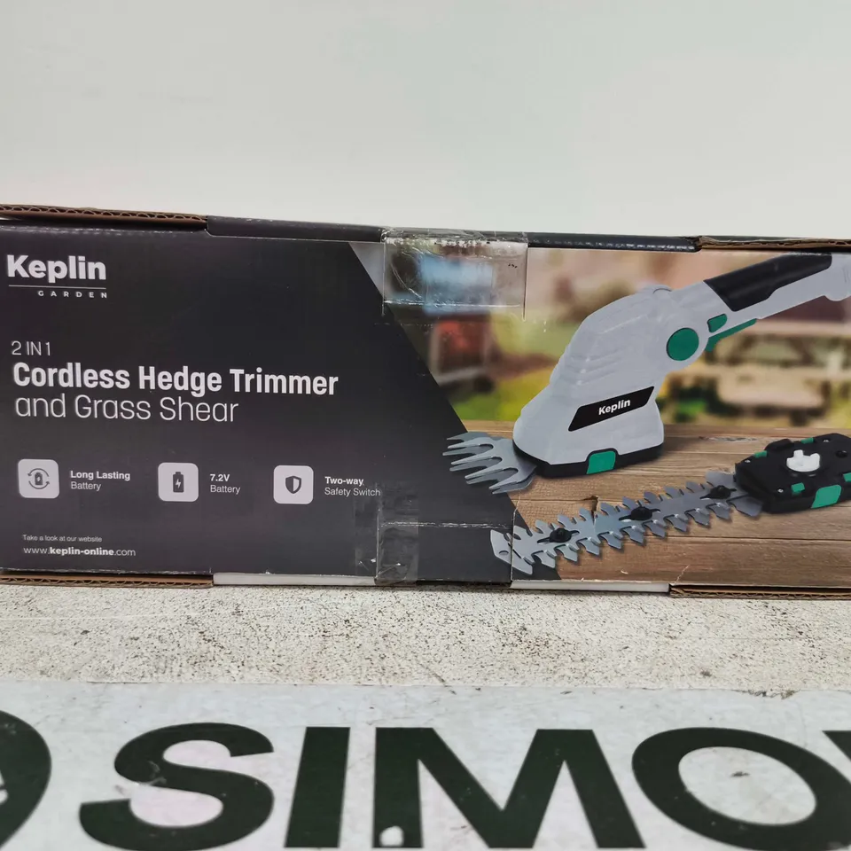 KEPLIN 2-IN-1 CORDLESS HEDGE TRIMMER AND GRASS SHEAR – BOXED