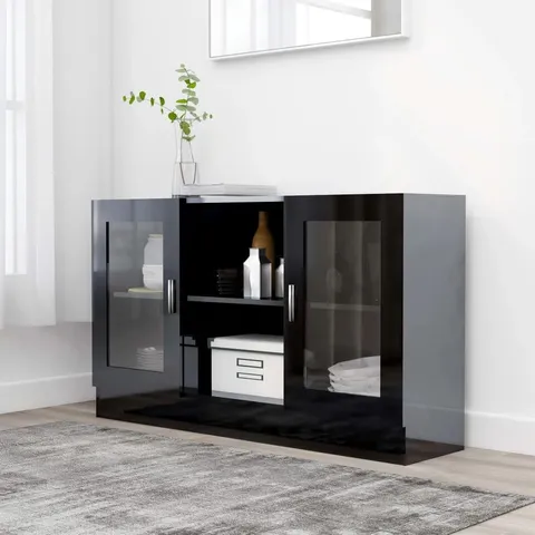 BOXED AVROS HIGH GLOSS VITRINE SIDEBOARD - BLACK (1 BOX)