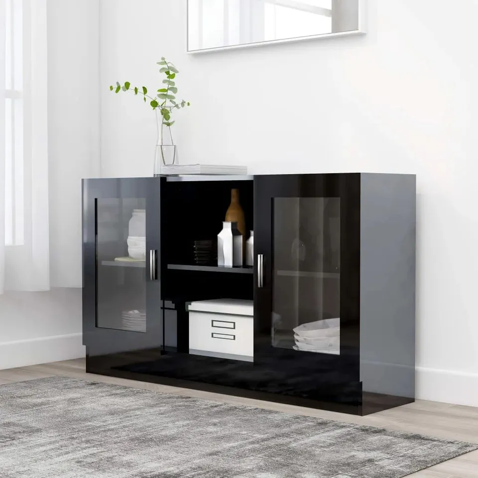 BOXED AVROS HIGH GLOSS VITRINE SIDEBOARD - BLACK (1 BOX)