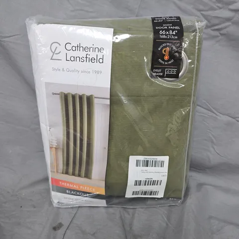 CATHERINE LANSFIELD THERMAL FLEECE BLACKOUT CURTAIN PANEL, SINGLE DOOR, GREEN, EYELET HEADER – 66X84 INCHES (168X213 CM)