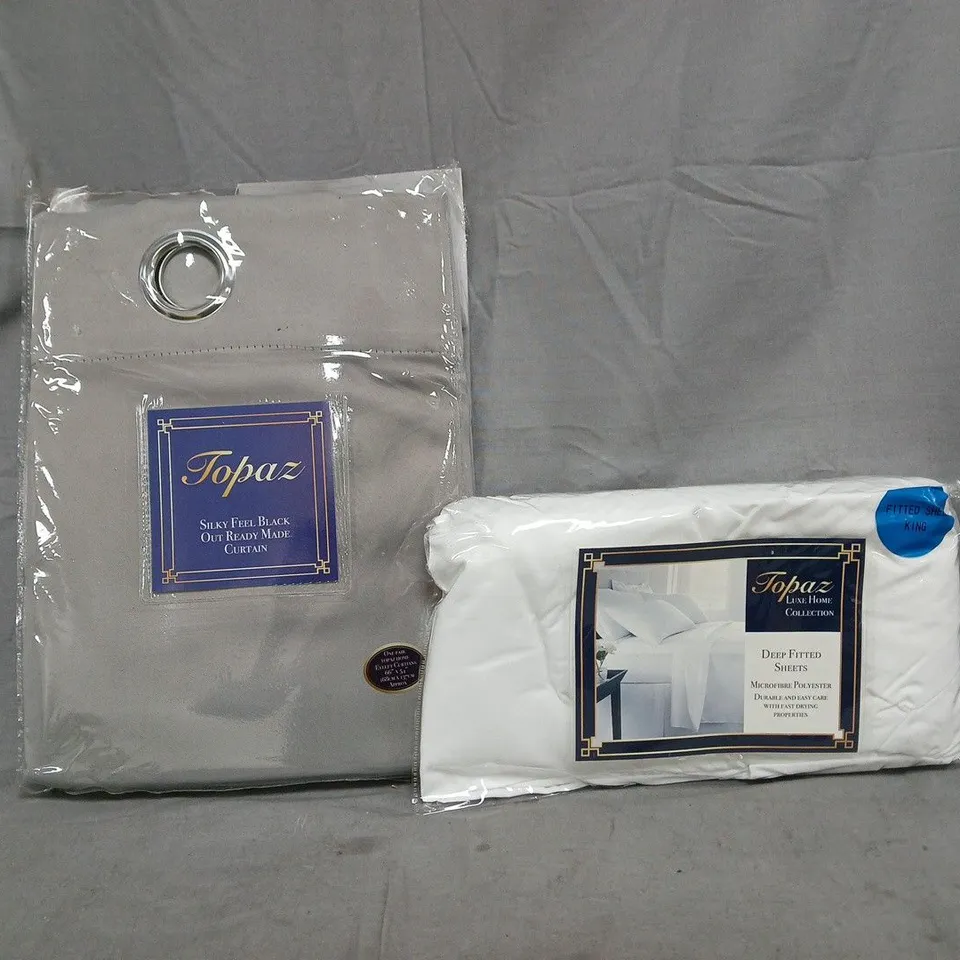 BOX OF APPROXIMATELY 10 ASSORTED HOUSEHOLD ITEMS TO INCLUDE DEEP FITTED SHEETS, EYELET CURTAINS, ETC - COLOURS AND SIZES VARY - COLLECTION ONLY