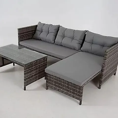 BOXED GREY RIVERSIDE 3-SEAT RATTAN CORNER GARDEN CONVERSATION SET - GREY (1 BOX)