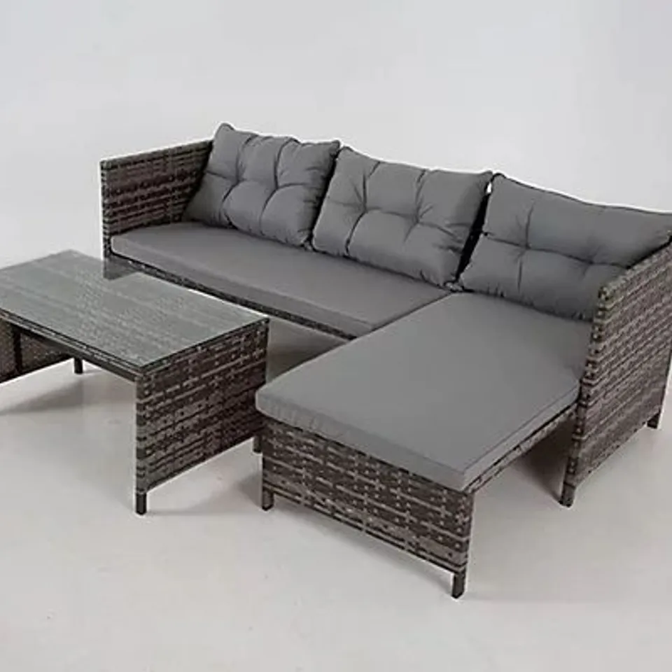 BOXED GREY RIVERSIDE 3-SEAT RATTAN CORNER GARDEN CONVERSATION SET - GREY (1 BOX)