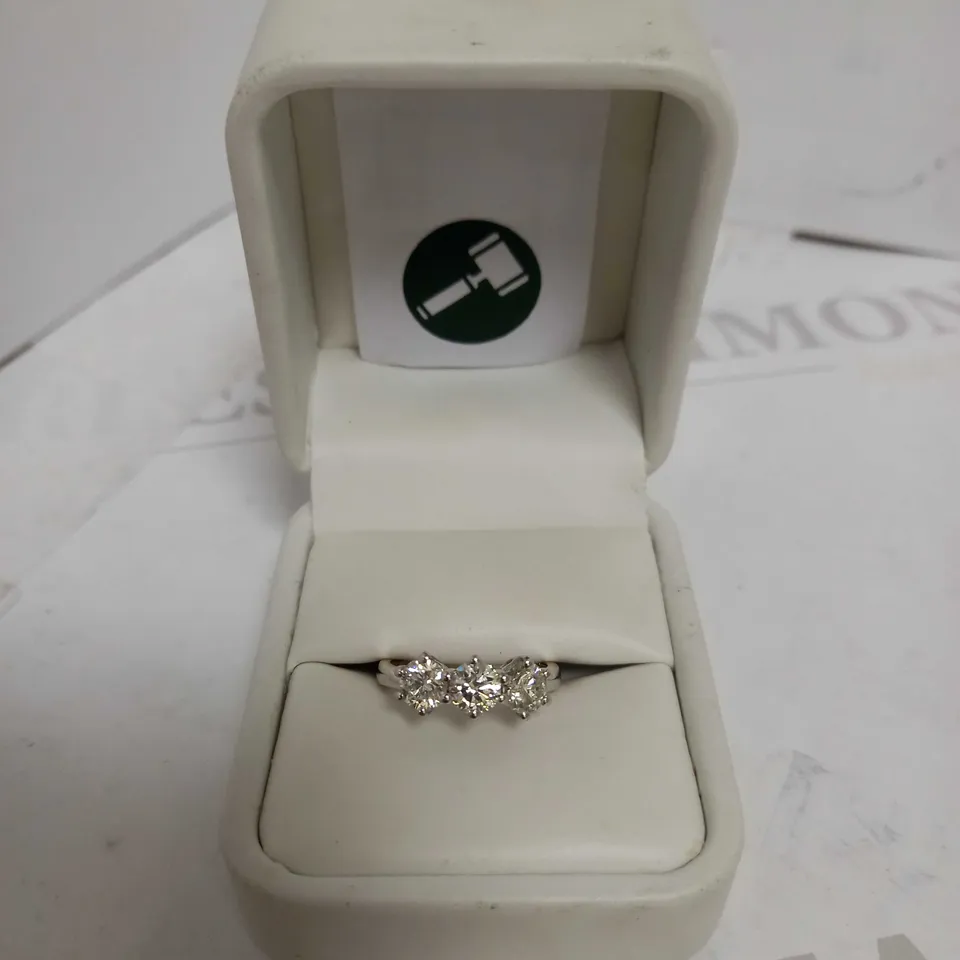 DESIGNER 18CT WHITE GOLD THREE STONE RING SET WITH DIAMONDS WEIGHING +-1.55CT