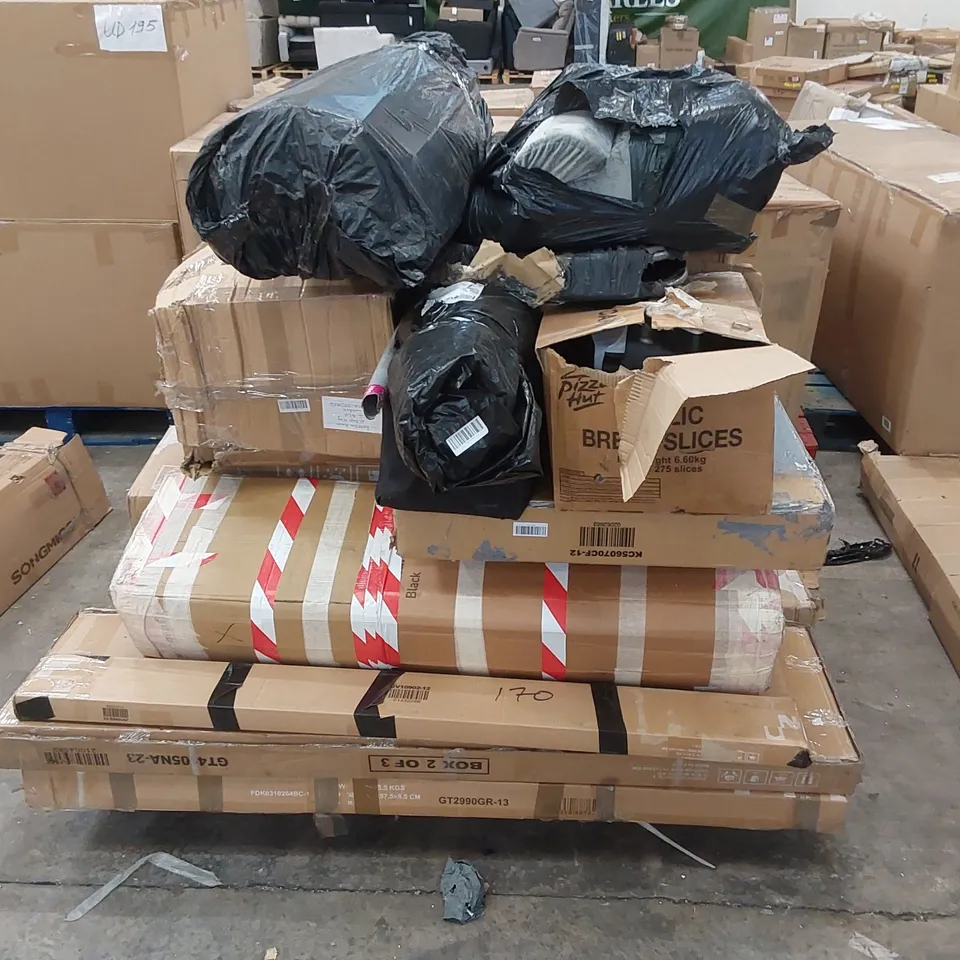 PALLET OF ASSORTED INCOMPLETE FURNITURE AND HOUSEHOLD ITEMS
