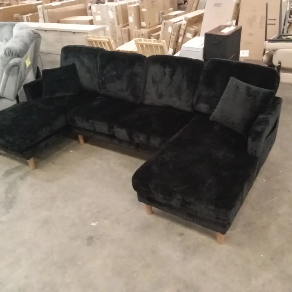 MODERN 269cm WIDE CORDUROY U-SHAPED SOFA - BLACK