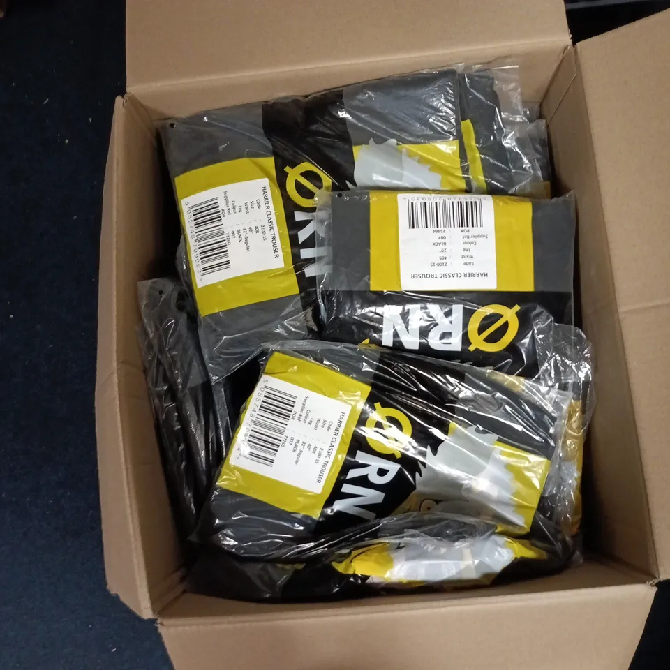 BOX OF APPROXIMATELY 30 ASSORTED BRANDS AND SIZES OF WORKWEAR PANTS