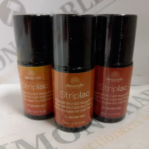 BOX OF APPROX 24 X 8ML ALESSANDRO STRIPLAC PEEL-OFF UV LED NAIL POLISH #27 SECRET RED