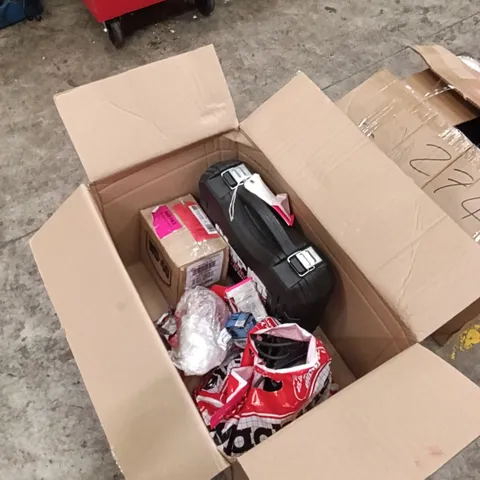 BOX OF ASSORTED DIY TOOLS, TO INCLUDE NAILER/STAPLER, WRENCHES AND PUMPS (1 BOX)