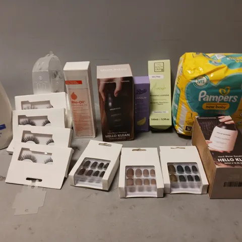 APPROXIMATELY 20 ASSORTED COSMETIC PRODUCTS TO INCLUDEPAMPERS, HELLO KLEAN SHAMPOO, AND DOVE HYDRATE BODY WASH ETC.