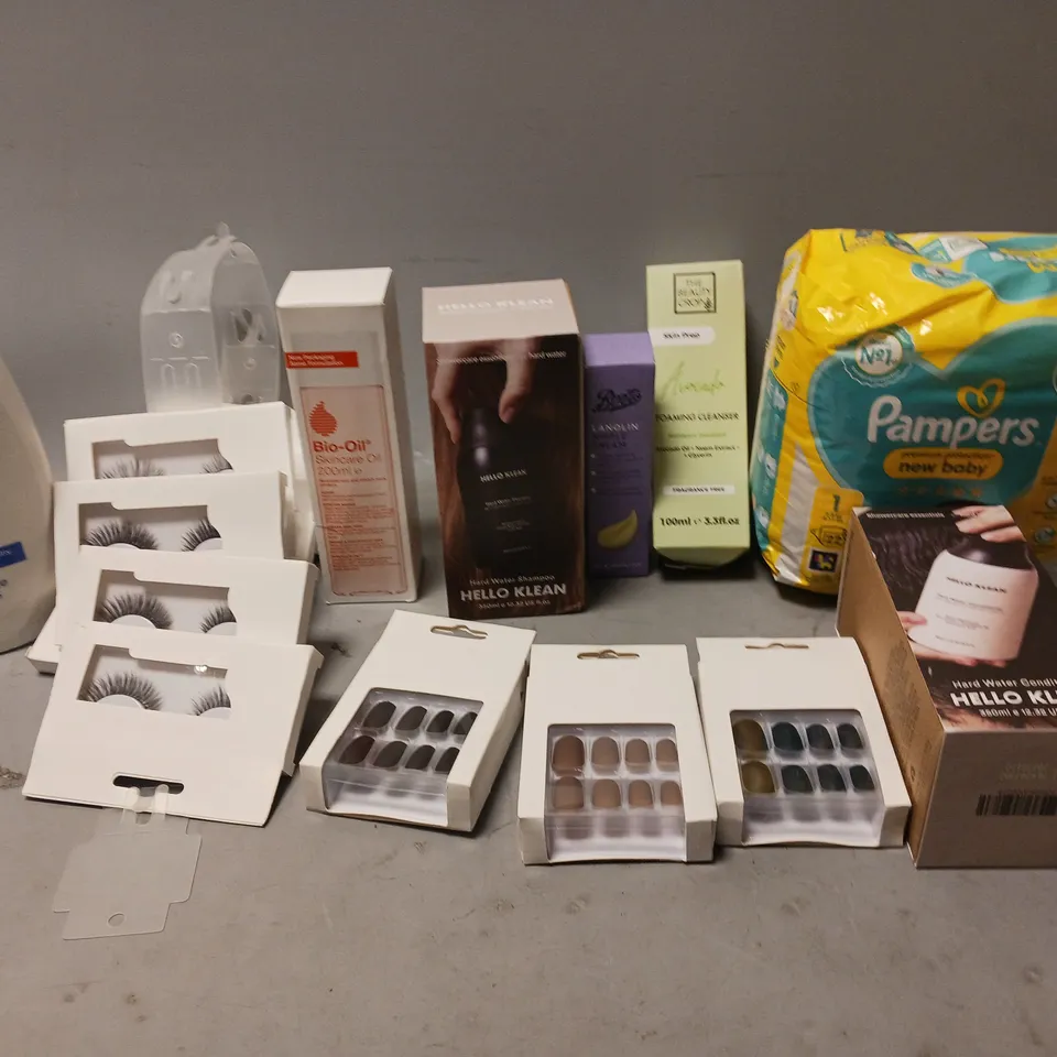 APPROXIMATELY 20 ASSORTED COSMETIC PRODUCTS TO INCLUDEPAMPERS, HELLO KLEAN SHAMPOO, AND DOVE HYDRATE BODY WASH ETC. 