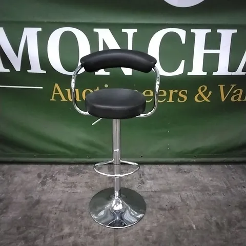 DESIGNER BLACK PU FAUX LEATHER AND CHROME BARSTOOL