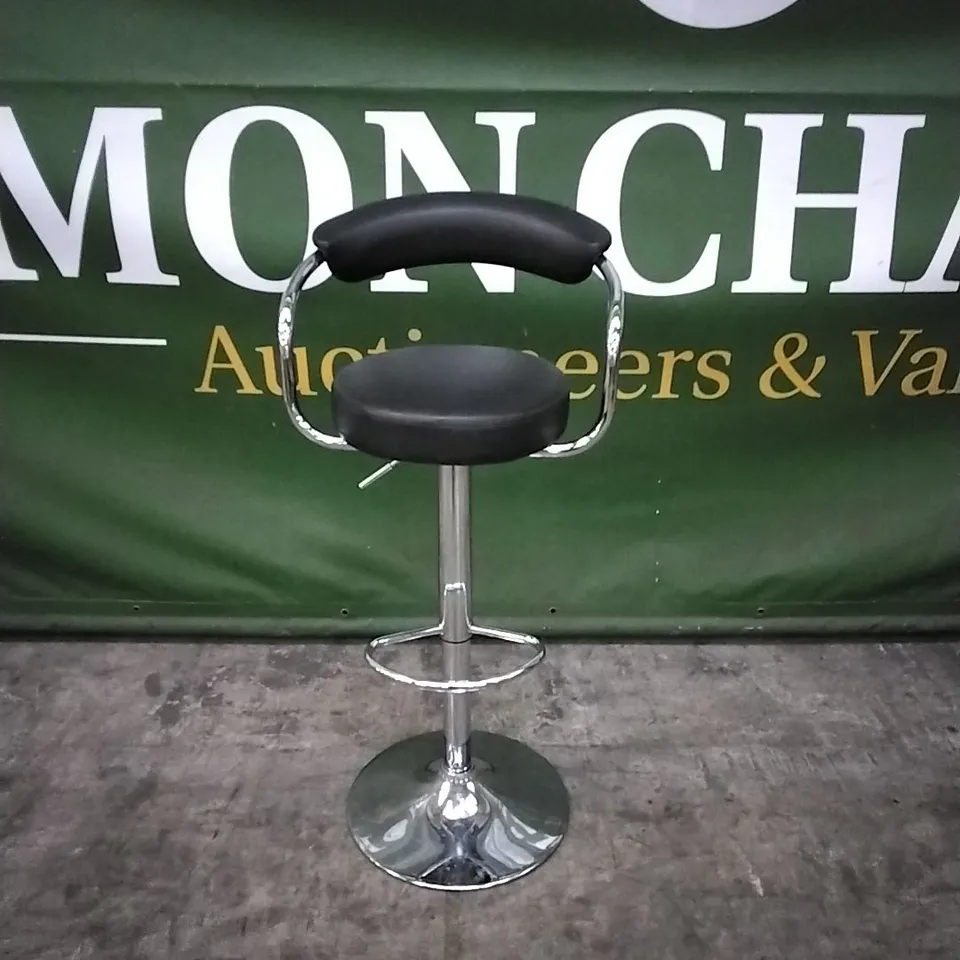 DESIGNER BLACK PU FAUX LEATHER AND CHROME BARSTOOL 