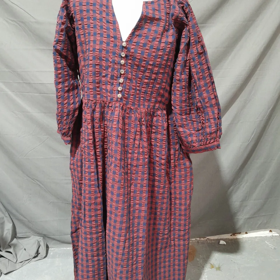 FATFACE GINGHAM MIDI DRESS IN DARK RED SIZE UK 12