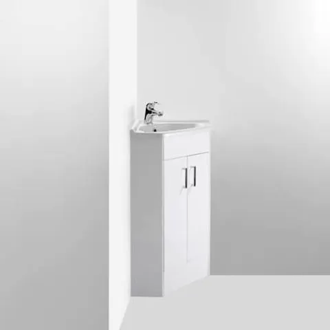 BOXED 400 CORNER CABINET INCLUDING BASIN - GLOSS WHITE (1 BOX)