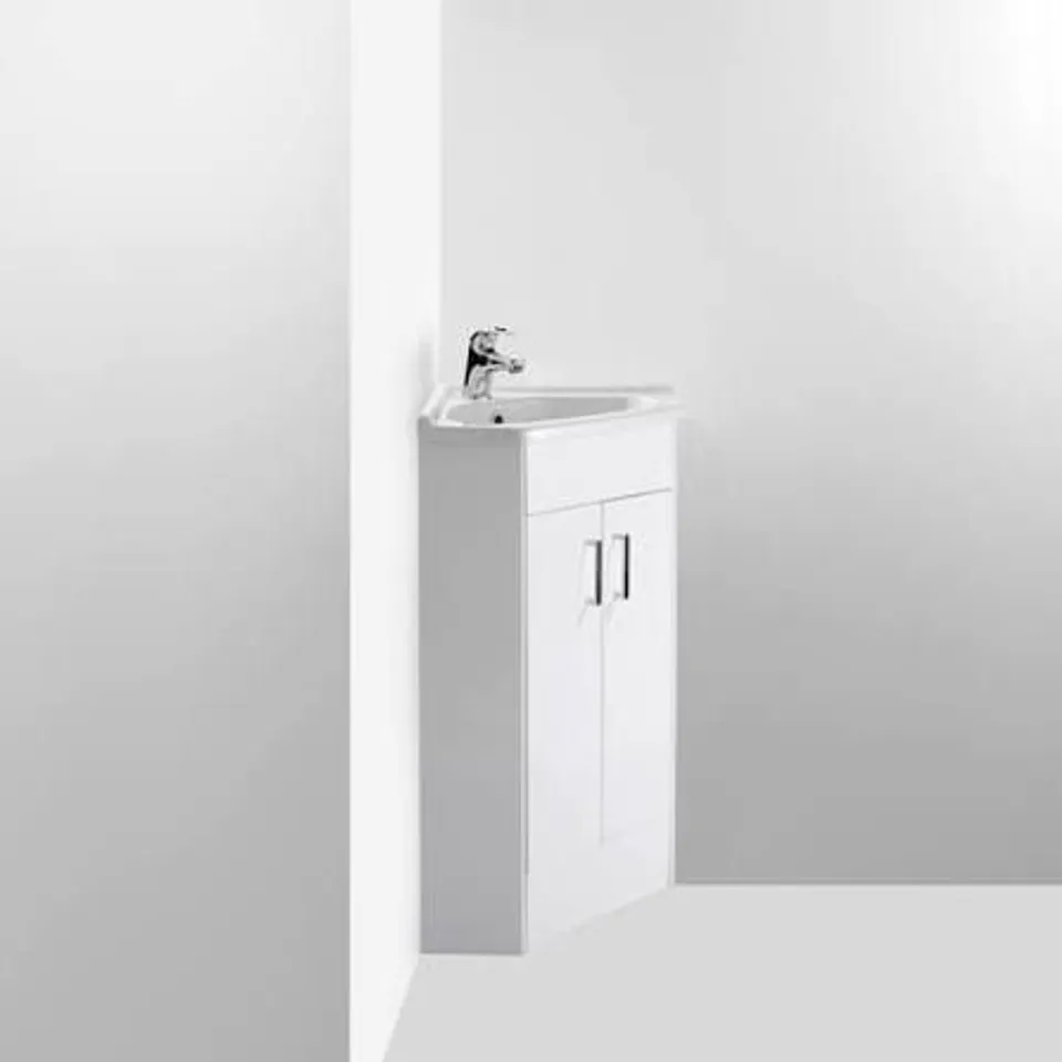 BOXED 400 CORNER CABINET INCLUDING BASIN - GLOSS WHITE (1 BOX)