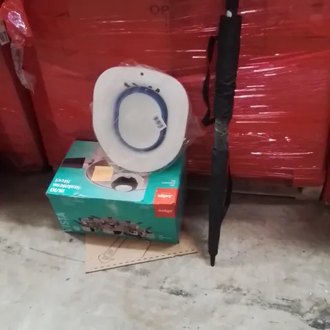 PALLET OF ASSORTED HOUSEHOLD GOODS AND PRODUCTS TO INCLUDE;POTTY TRAINER,PANS,UMBRELLA