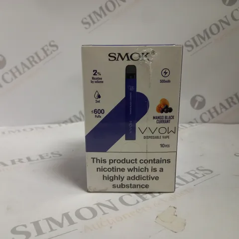 BOXED AND SEALED SMOK VVOW DISPOSABLE VAPE 10 PACK MANGO BLACK CURRANT