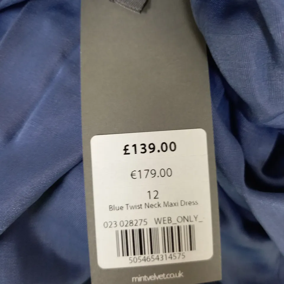 MINT VELVET BLUE TWIST NECK MAXI DRESS SIZE 12