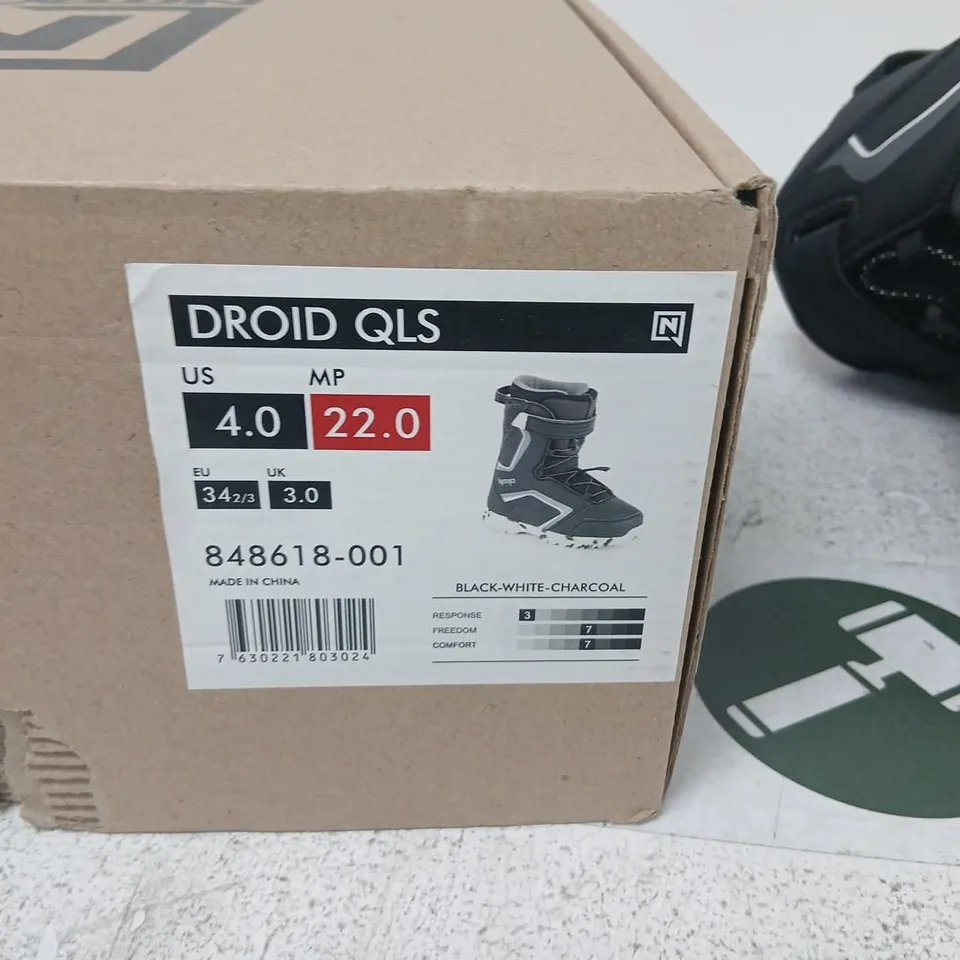 NITRO DROID QLS SNOWBOARD BOOTS – BLACK/CHARCOAL, UK 3