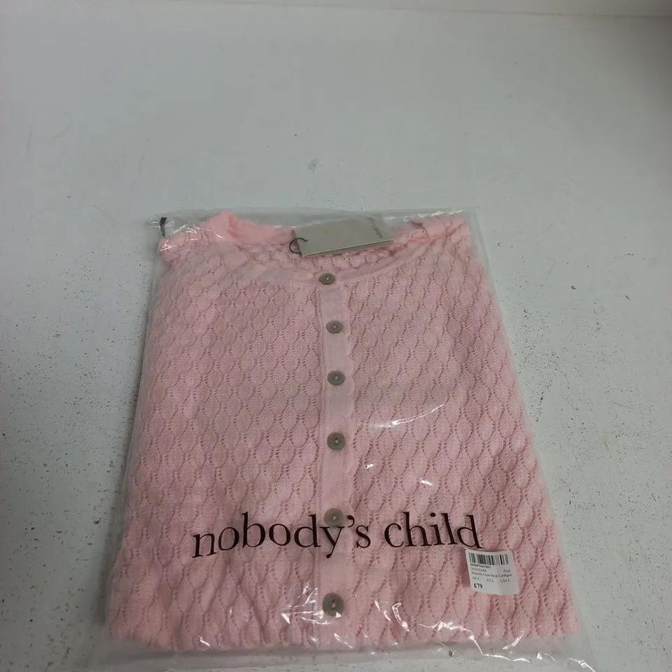 NOBODY'S CHILD PINK POINTELLE CREW NECK CARDIGAN – UK L 