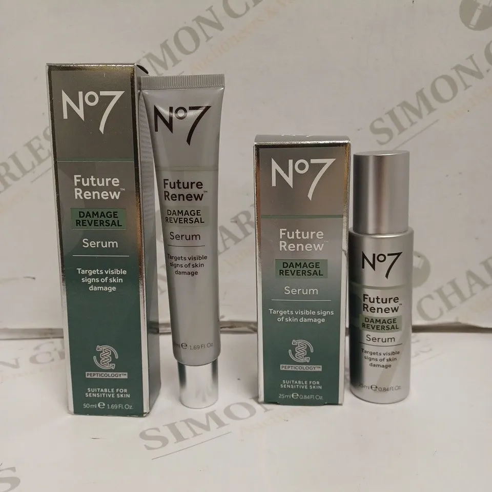 BOX OF APPROX 6 NO.7 FUTURE RENEW DAMAGE REVERSAL SET TO INCLUDE NIGHT CREAM, SPF 40 DAY CREAM, EYE SERUM, ETC. 
