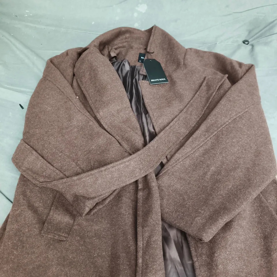 BRAVE SOUL BROWN WOOL-BLEND BELTED COAT – M