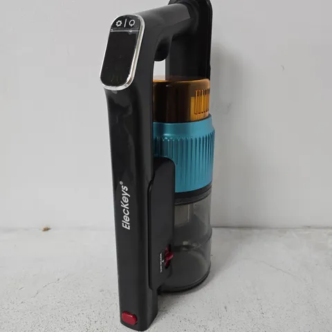 ELECKEYS HANDHELD VACUUM CLEANER – BLACK WITH TURQUOISE GRIP AND CLEAR DUST CANISTER (PARTS MISSING)