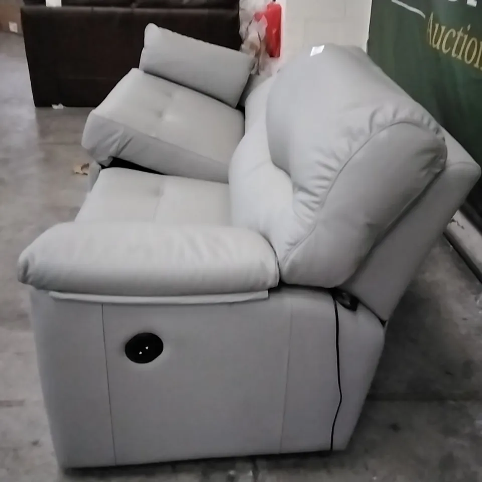 QUALITY BRITISH DESIGNER G PLAN MANUFACTURED STRATFORD 3 SEATER ELECTRIC RECLINER DBL SOFA - CAMBRIDGE GREY LEATHER