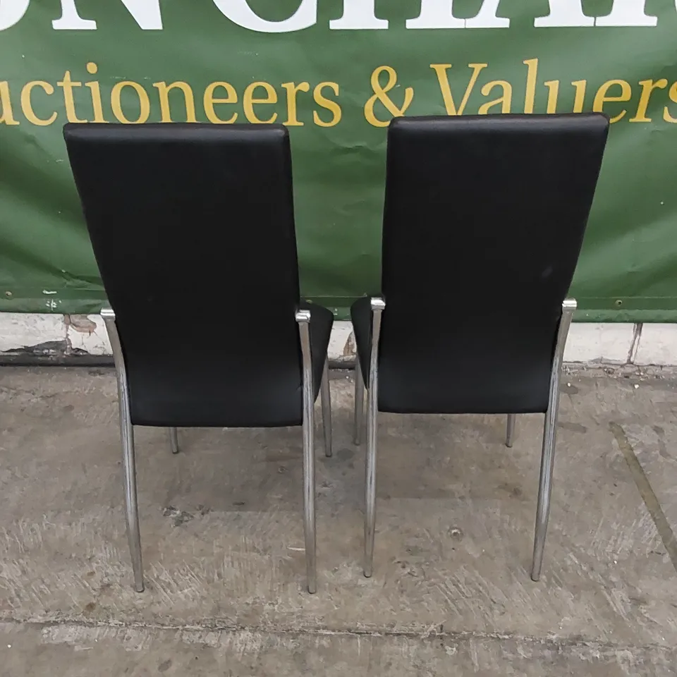 SET OF 2 DINING CHAIRS IN METAL AND BLACK PU FAUX LEATHER 