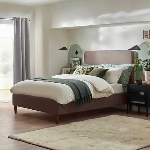 BOXED ROMY DOUBLE BED FRAME IN TAUPE ECO RECYCLED FABRIC (2 BOXES)