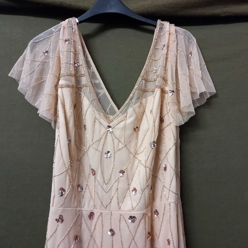 ARIANNA PAPELL BEADED SHORT SLEEVE DRESS IN PINK - SIZE 18
