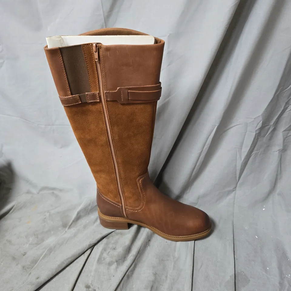 MAYE CARLY WOMEN'S KNEE-HIGH BOOT – BROWN LEATHER/SUEDE WITH BUCKLE STRAP - UK SIZE 7.5 