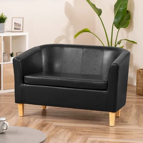 BOXED LACI-MAI 2 SEAT FAUX LEATHER SOFA - BLACK (1 BOX)