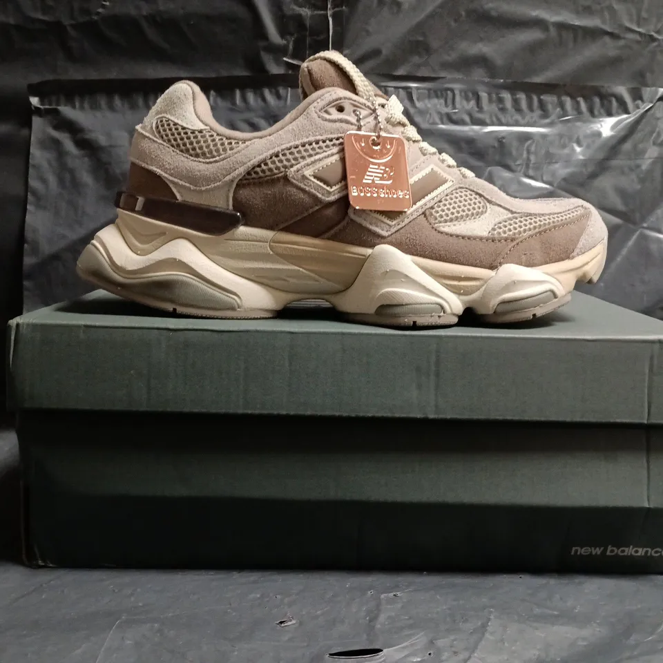 BOXED PAIR OF NEW BALANCE 9060 TRAINERS IN BROWN MULTI SIZE UK 6