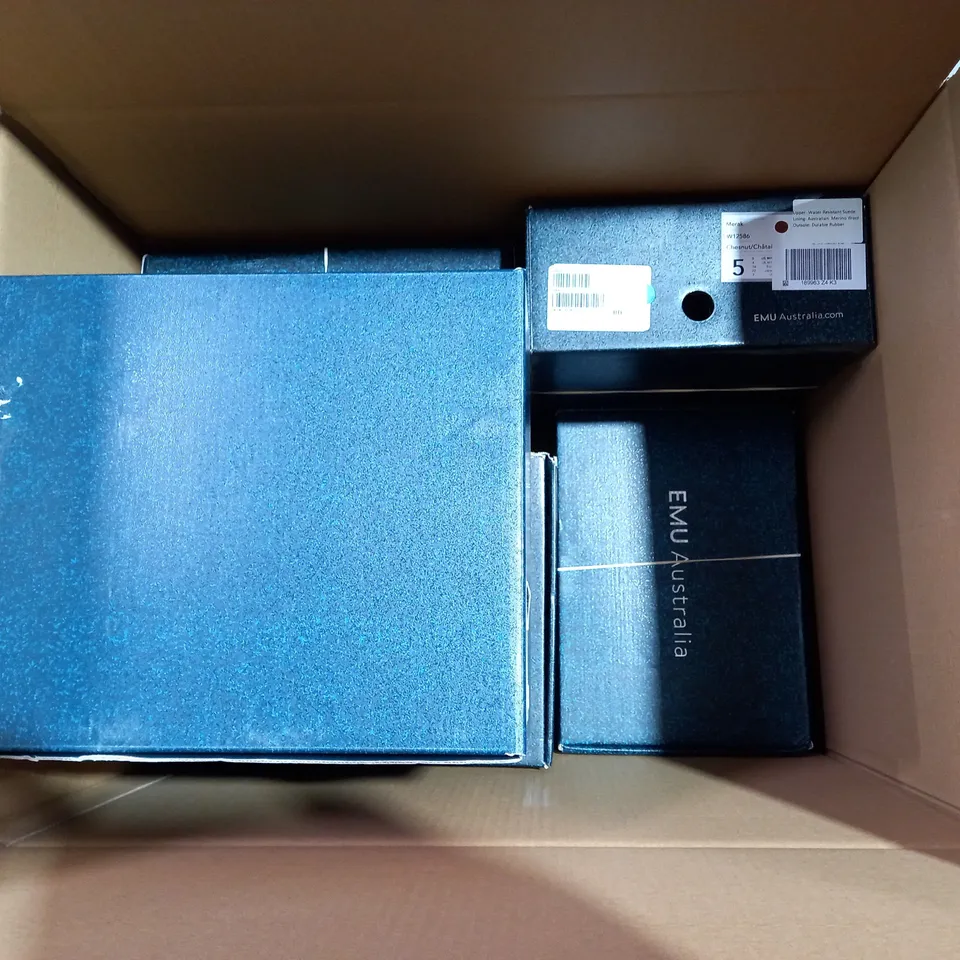 BOX OF APPROXIMATELY 8 ASSORTED EMU AUSTRALIA FOOTWEAR ITEMS IN VARIOS TYPES, COLOURS AND SIZES