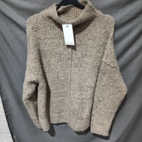 HUSH BAILEY BOUCLE FUNNEL JUMPER – OATMEAL, UK SIZE L