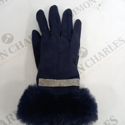 FRANK USHER FLUFF CUFF NAVY GLOVES 