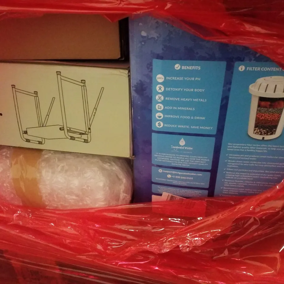 PALLET CONTAINING ASSORTED PRODUCTS INCLUDING COOLER BACKPACK, WATER FILTER & FOLDING SYOOL