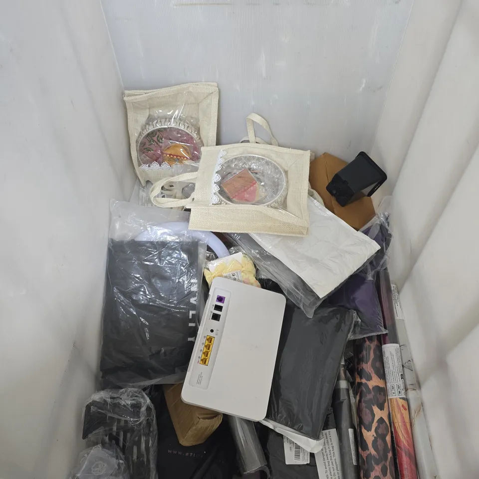CAGE OF APPROXIMATELY 20 ASSORTED ITEMS INCLUDING SKY HUB AND VARIOUS ROLLS OF WALLPAPER 