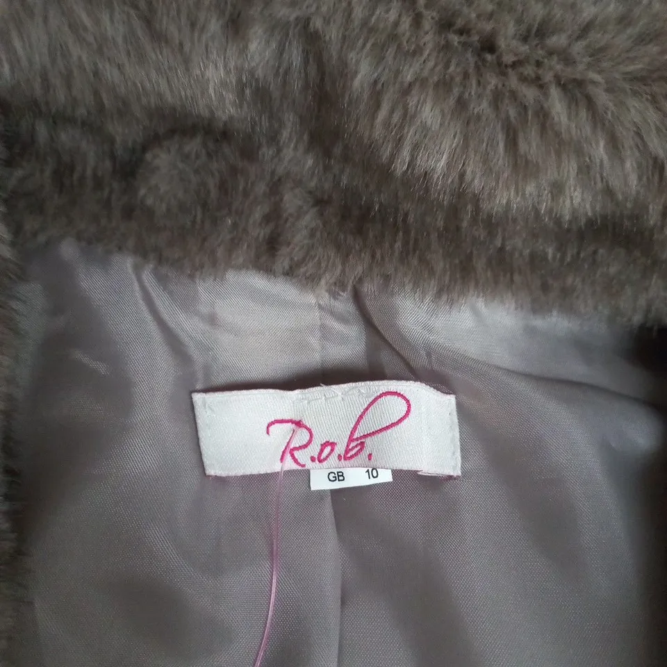 R.O.B. MINDY FUR-TRIM COAT – BROWN, UK 10 (EU 36)